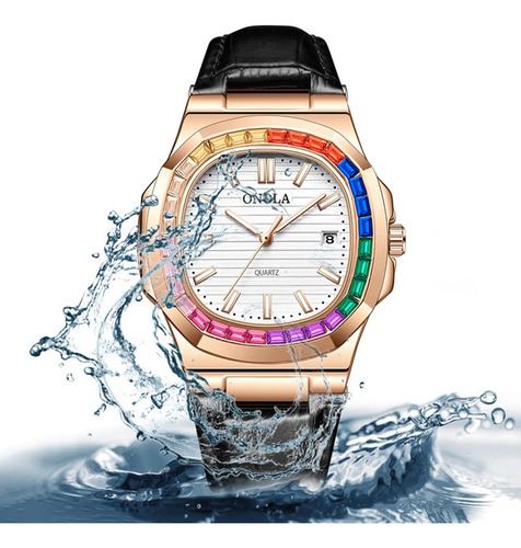 Reloj Onola Leather Rainbow Diamond Quartz Color De La Correa Blanco