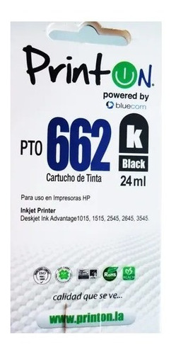 Imagen 2 de 4 de Cartucho De Tinta Pto662 Negro Hp Deskjet Advantage Printon
