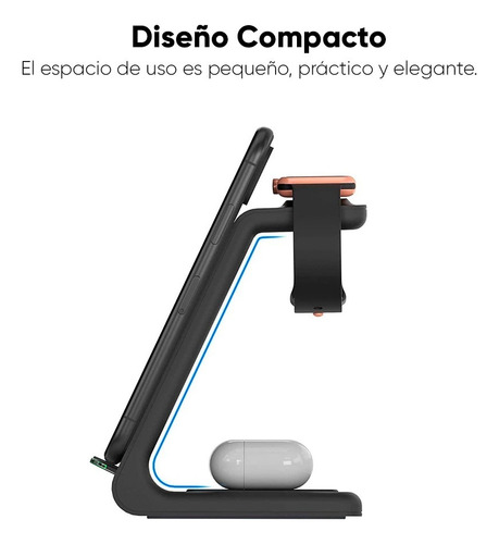 Cargador Inalámbrico 3 En 1 Lunox P/iphone, Watch Y Airpods Negro
