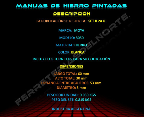 Manija 53 Mm Hierro Blanco X 24u - 3050 B - Fdn