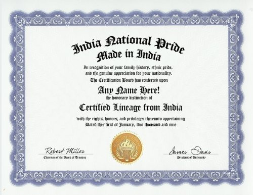 Articulo Para Broma - India Indian National Pride Certificat