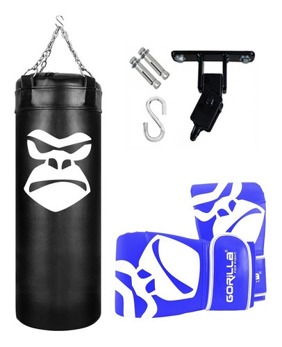 Kit Saco De Pancadas Boxe + Luva Pro + Suporte Articulado Cor Azul