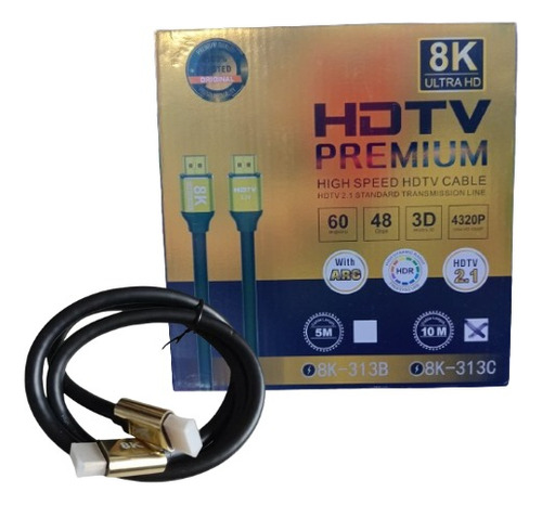 Cable Hdmi 8k 2.1v Ultra Hd 10 Metros 4320p 48gb Hdr Pvc