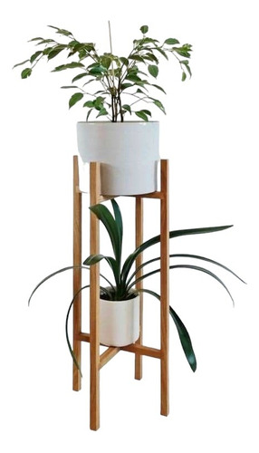 Soporte Estante Para Plantas Doble Y Materas En Madera 