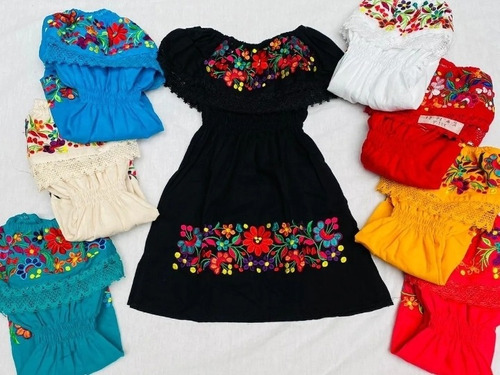 4 Vestidos Artesanales Para Niña Mod. Campesina Flores Multi