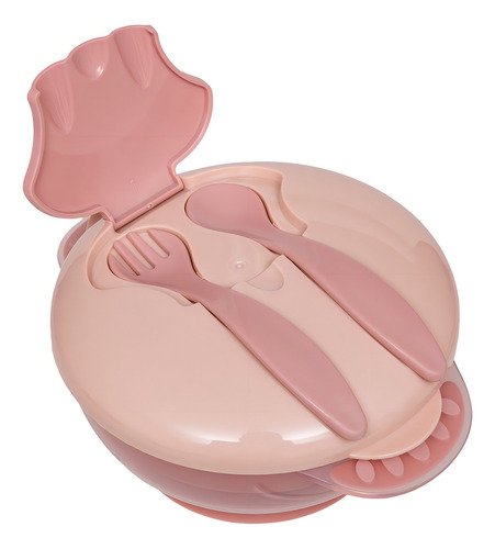 Kit de comida infantil Buba con compartimento y cubiertos rosas
