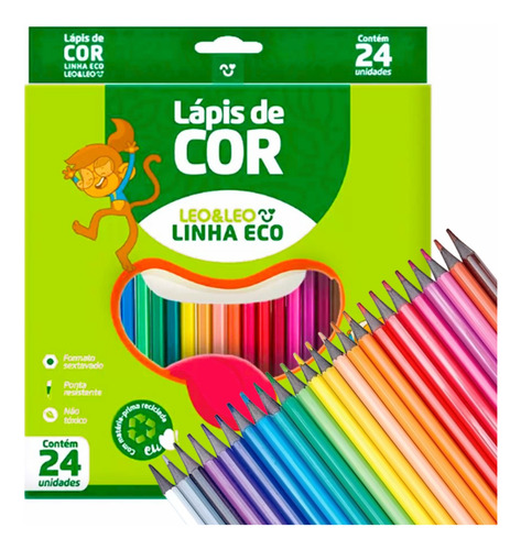 2cx Lápis De Cor Ecológico 24 Cores Sextavado Leo Escolar
