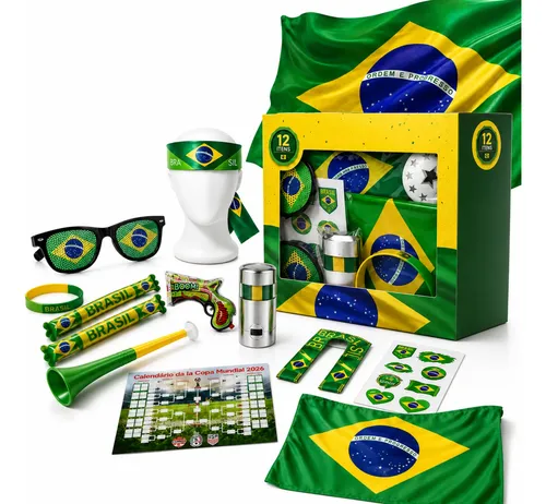 Kit Torcedor Brasil 12 Peças, Ideal Para Copa Do Mundo 2026