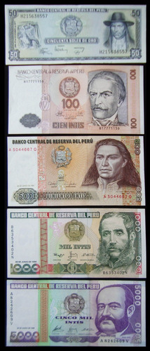 Antiguos Billetes Perú Sin Circular (los 5 Billetes). 55009