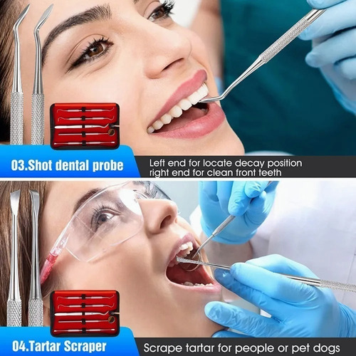 Imagen 6 de 8 de Set De 7 Herramientas De Limpieza Dientes Acero Inoxidable
