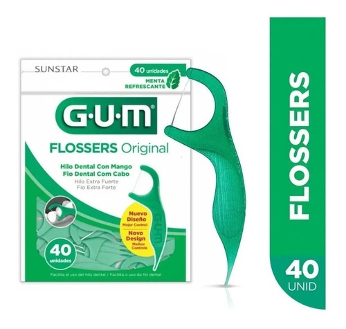 Flosser Fio Dental Com Haste Gum C40 Unidades Menta Original