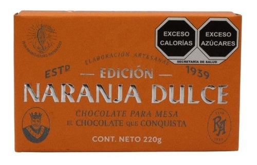 Chocolate Para Mesa Rey Amargo Edición Naranja Dulce 220gr