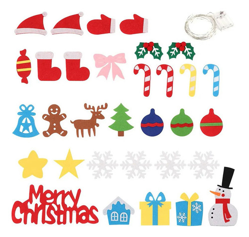 Árbol De Navidad De Fieltro Para Decoración De Pared Con Luz