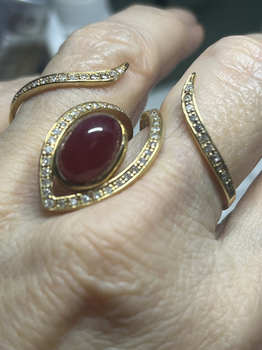 Anel Duplo Em Ouro Amarelo 18k Com Diamantes E Rubelita (Usado)