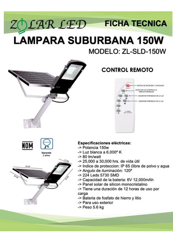 Imagen 2 de 3 de Lampara Suburbana Solar 150w (incluye Tubo)