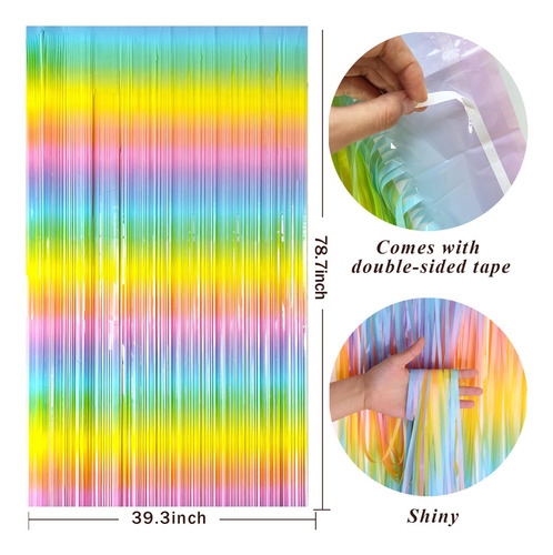 Cortina De Flecos De Papel De Aluminio Arcoíris Pastel Decor Color