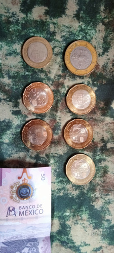 7 Monedas Coleccionables De 20 Pesos1 Billete De Ajolote 