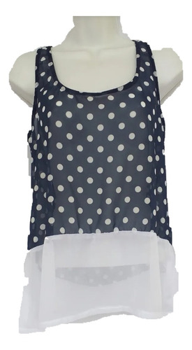 Remate! Blusa Azul Con Bolas Blancas Ultima Unidad