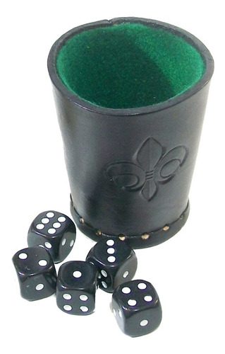 Imagen 1 de 5 de Generala Cubilete Cuero + 5 Dados 19mm Bi10104