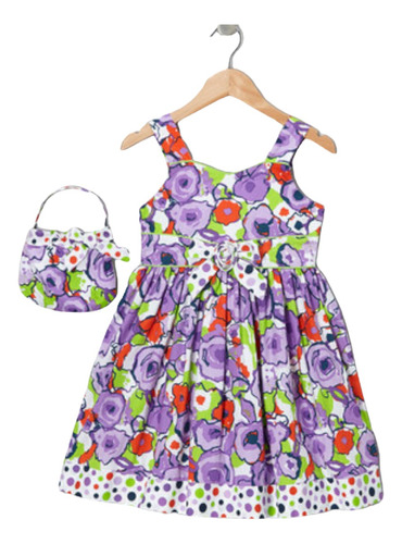 Vestido Niña Floreado En Lila Con Cartera Usa . Talla 4 Y 6