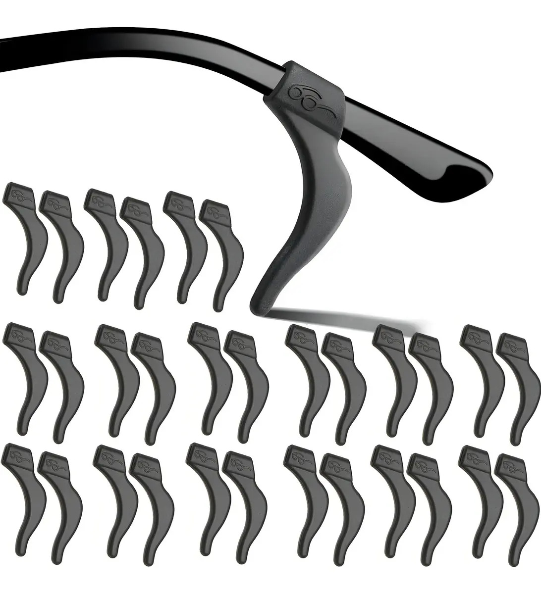 Ganchos Antideslizantes de Silicona para Lentes Pack 48 Piezas Color Negro accesorios para gafas evitan deslizamiento compatible con patillas 4 a 11 mm para adultos y niños uso dia