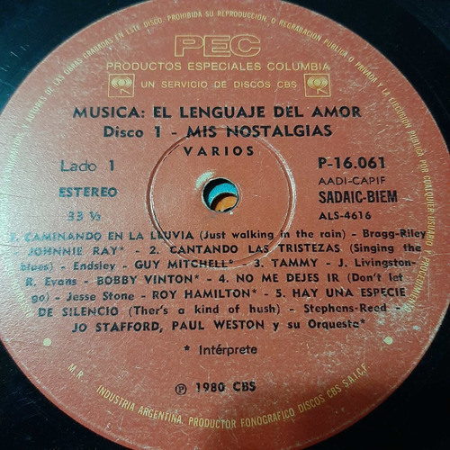 Sin Tapa Disco Mis Nostalgias Lenguaje Del Amor Disco 1 Cp0