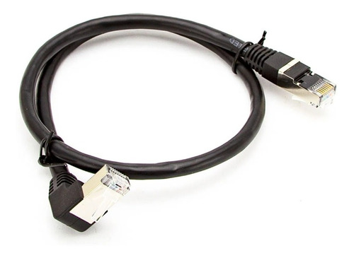 Patch Cord Cat7 Com  Plug De 90 Graus Para Baixo 1 Mt Preto