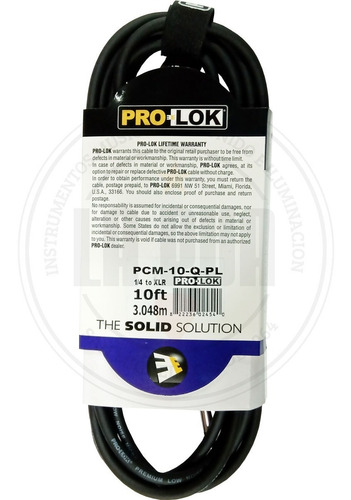 Cable Pro-lok Pcm-10-q-pl 3mts. Conectores 1/4 Xlr Macho