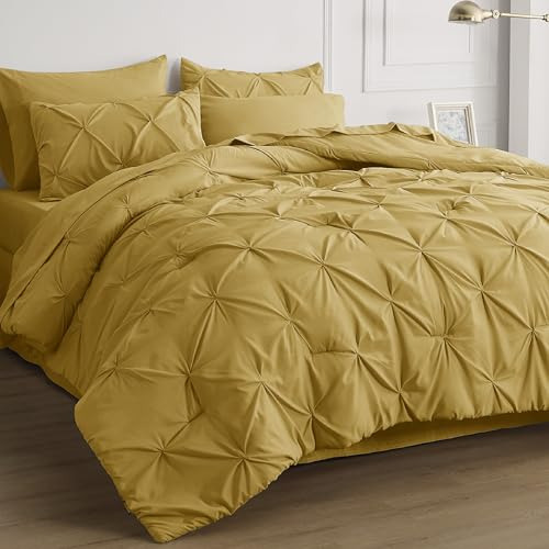 Juego De Ropa De Cama Con Edredon Queen Amarillo Mostaza 7pz