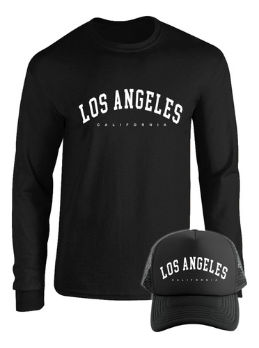 Camibuso Los Angeles City Camiseta Manga Larga Combo Gorra 