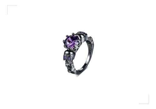 Anillo Calaveras Black Gold Filled 18k Amatista Creada