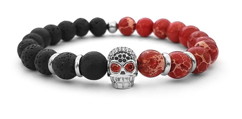 Pulsera Calavera Volcánica Jaspe Rojo Acero 8mm Iconic Store