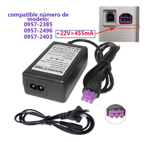 0957-2496 22v455ma Adaptador De Corriente Impresora Para Hp