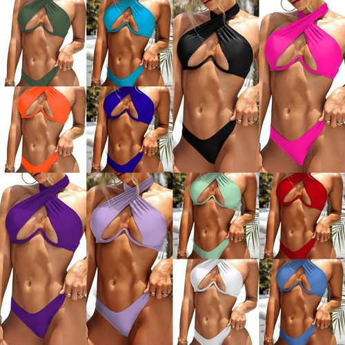 . Conjunto De Bikini Push Up Halter Cruzado For Mujer
