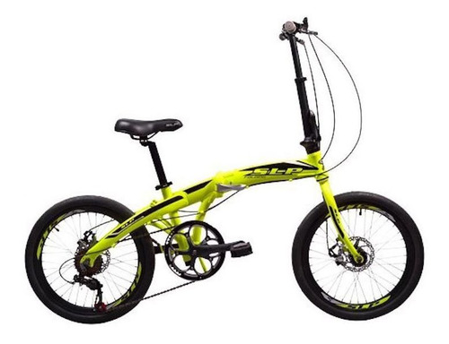 Bicicleta urbana plegable SLP   F-50 R20 7v frenos de disco mecánico cambio Shimano Tourney TZ500 color amarillo/negro con pie de apoyo  