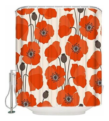 Alago Abstract Orange Poppy Shower Curtain Set With Hooks, 