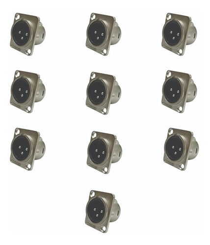 Kit C/ 10 Conectores Plug Xlr Painel Macho Wireconex