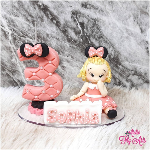 Imagem 1 de 3 de Topo Bolo Personalizado Biscuit Aniversario Minnie Rosa