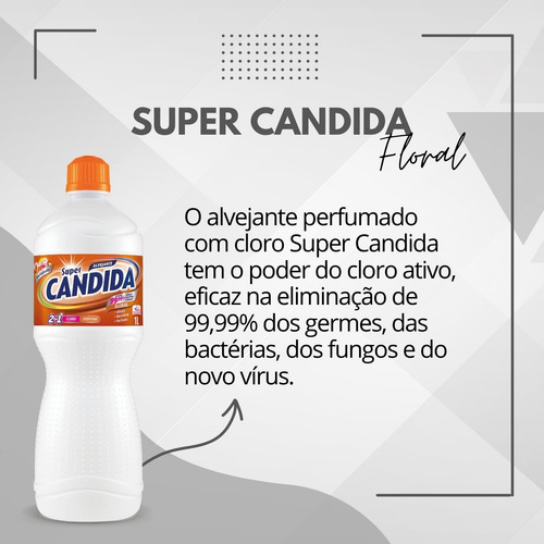 2 Unid. Água Sanitária Super Cândida Floral 1 Litro Limpeza