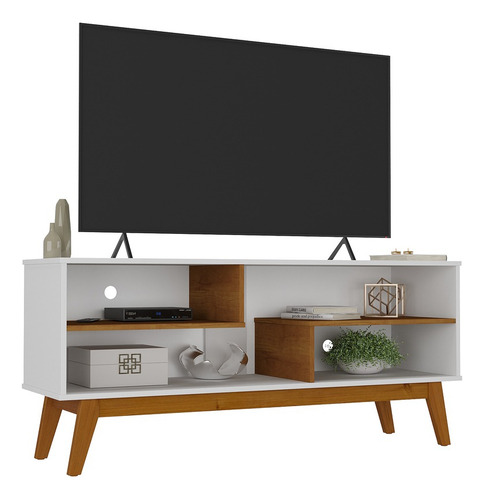 Rack 1.36 Home Pés Madeira Resistente Tv 40 42 43 50 55 Cor Branco Acetinado/Cinamomo