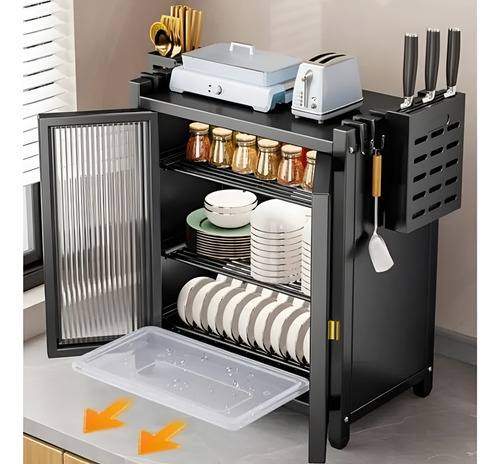 Estante Escurridor De Platos, Cocina Alacena 3 Niveles Negro
