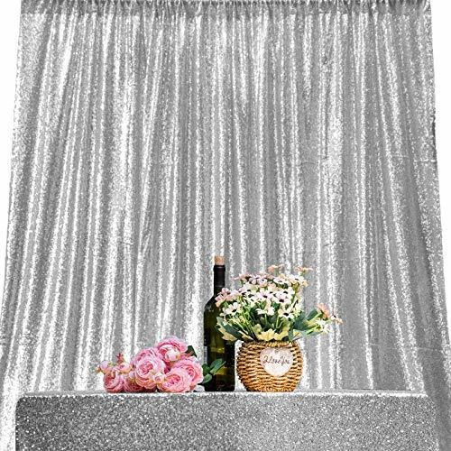 Jyflzq Silver Sequin Backdrop Cortina 7ftx7ft 1panel Sparkly