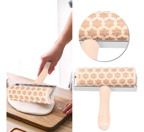 Barra De Masa Grabada En Relieve De Madera Con Rodillo Navid