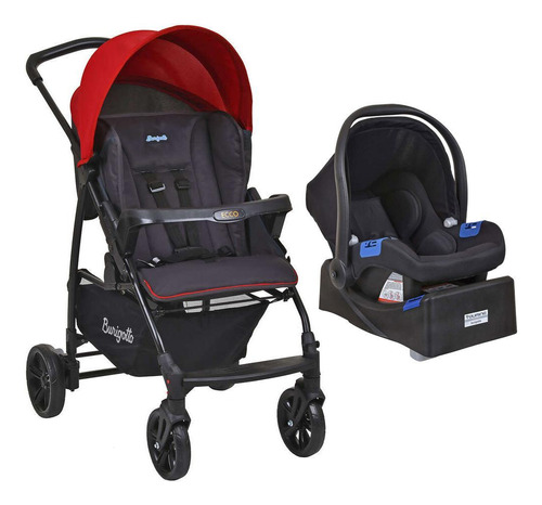 Carrinho De Bebê Ecco Cz Vermelho Bebê Conforto E Base