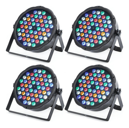 Kit 4 Canhão Par Led 54 Leds Cree Rgbwa Dmx Slim Jogo De Luz Bivolt