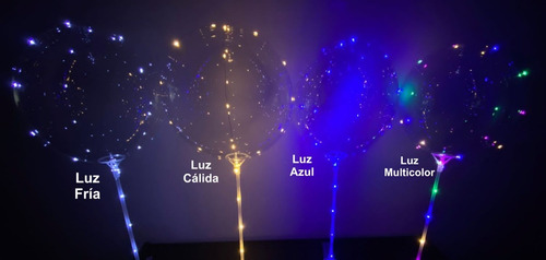 20 Globos Burbuja Cristal Con Luz Led 3 Metros + Palito 40cm