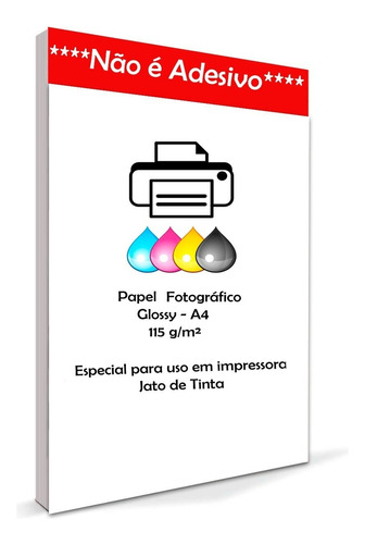 100 Folhas Papel Foto Glossy 115g A4 Brilho Prova D'agua Cor Branco