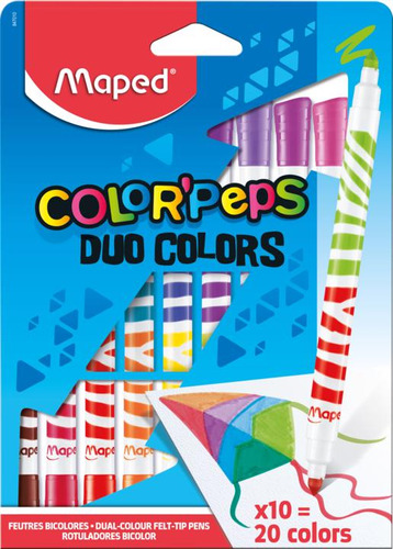 Marcadores Fibras Doble Punta X10 Maped Bicolor 20 Colores