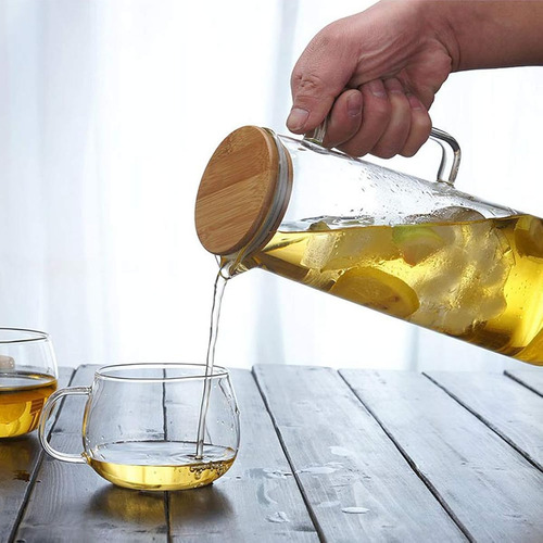 Jarra De Vidrio Con Tapa De Bambu 1200ml Resistente Al Frio