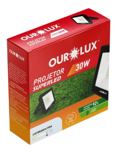 Projetor Led Slim 6500k Luz Branca Externo 30w - Ourolux